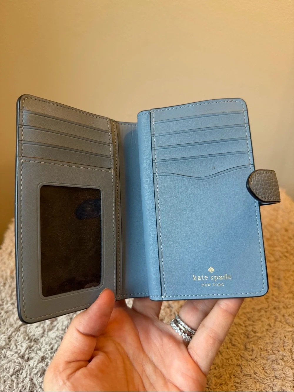 kate spade grayish blue Pebbled Leather Zip Wallet